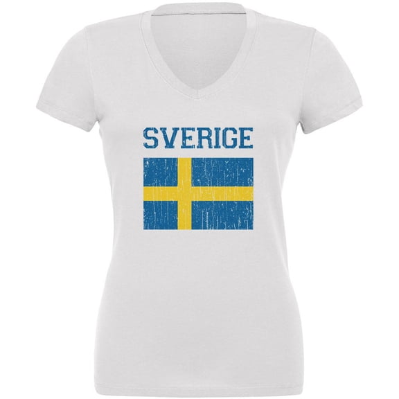 World Cup Distressed Flag Sweden Sverige Juniors V-Neck T Shirt