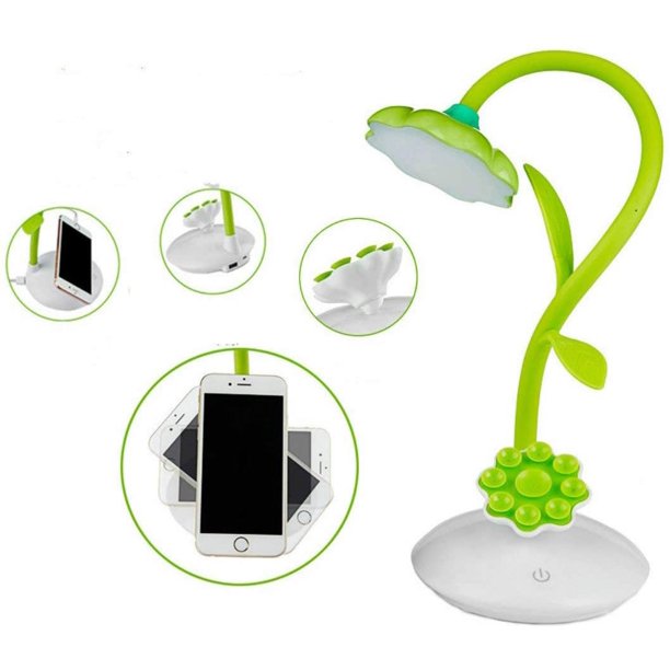 Lámpara de escritorio LED regulable para niños, lámpara de noche con sensor táctil, luz de lectura flexible con carga USB y soporte para teléfono giratorio de 360 grados Vhermosa 14*12.5*13cm