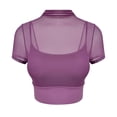 thumbnail image 3 of Tops de Yoga para Mujeres Malla Fija Almohadilla de Pecho Cuello Redondo 3/4 Manga Color Sólido, Desgaste Atlético Casual, Tops Deportivos para Mujeres, 3 of 5
