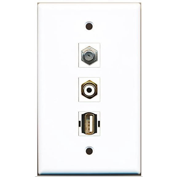 RiteAV - 1 Port RCA White and 1 Port Coax Cable TV- F-Type and 1 Port USB A-A Wall Plate