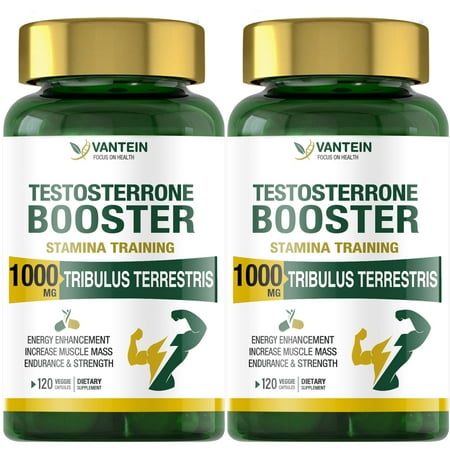 Testosterone Booster for Men 1000mg, 2 Pack Premium Tribulus Terrestris Capsules Maximizes Muscle, Boost Vitality and Stamina Training, Energy Level Booster - 240 Capsules 80 Day Supply