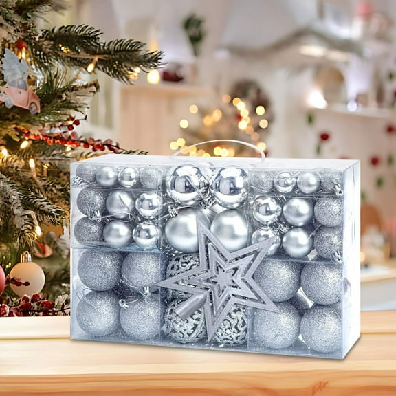 100Pcs Christmas Ball Ornaments with Tree Top Star Set, Shatterproof Hollowed-Out Plastic Hanging Decor, Festive Baubles for Xmas Tree & Holiday Decoration