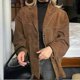 thumbnail image 1 of French Vintage Brown Lapel Pocket Jacket Woman Retro Single Breasted Long Sleeve Casual Coat Autumn New Chic High Street Outwear, 1 of 4