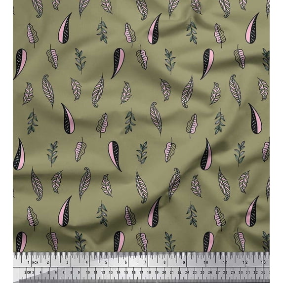 Soimoi Green Cotton Duck Fabric Artistic Leaves Print Fabric by Yard 42 Inch Wide