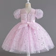 thumbnail image 4 of AUNVITO Girls Bubble Sleeve Round Neck Star Sequins Mesh Tulle Princess Party Dress Short Sleeve Evening Gown, 4 of 5