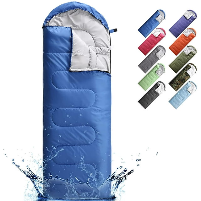 Sacs de Couchage pour Adultes, Ados et Enfants avec Sac de Compression, Portables et Légers pour le Camping 3-4 Saisons, la Randonnée, Imperméables, le Backpacking et le Plein Air (Bleu Foncé)