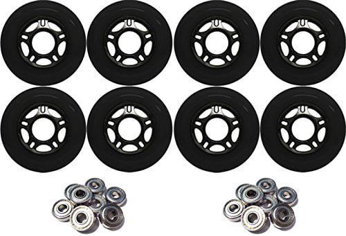 Inline Skate Wheels 76mm 89A Outdoor Black Rollerblade 8Pk with Abec 9 Bearings 