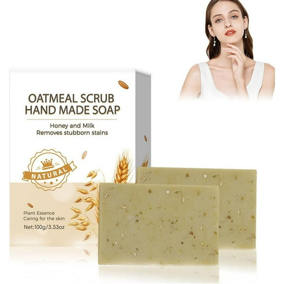 SDOHIG Bath Bar Soap, Oatmeal Scrub Handmade Soap with Honey and Milk, Natural Plant Essence Gently Exfoliates and Removes Stubborn Stains for Soft Skin