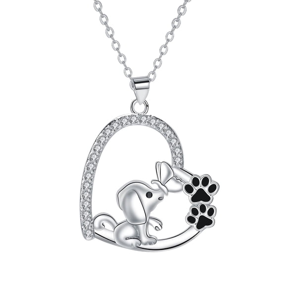ICTPTOSL Dog Necklace for Women, Sterling Silver Dog Love Heart Paw Puppy Necklace, Valentine Jewelry Gifts