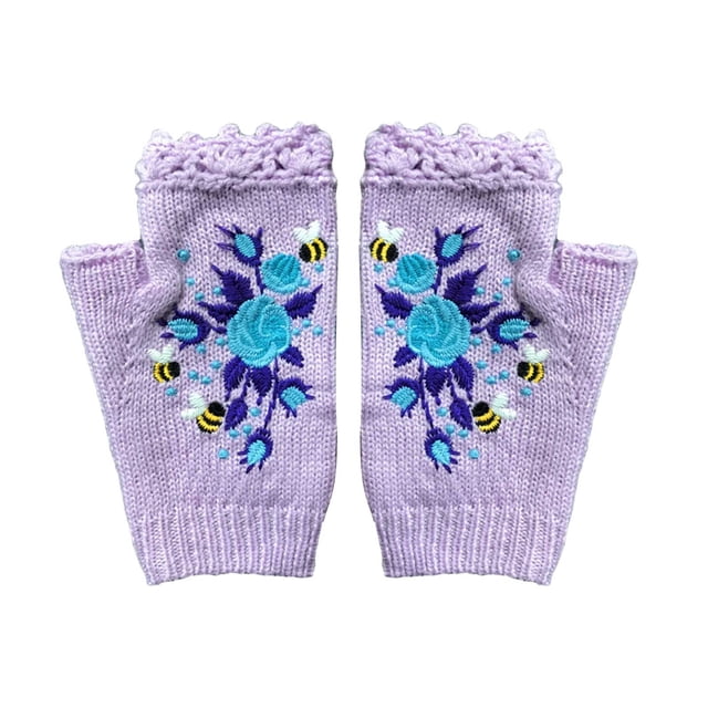 2023 Gants Brodés à la Main Gants Tricotés pour Femmes Gants à Motif Floral Gants Sans Doigts Brodés Tricotés à la Main Gants Fleur Brodés Sans Doigts