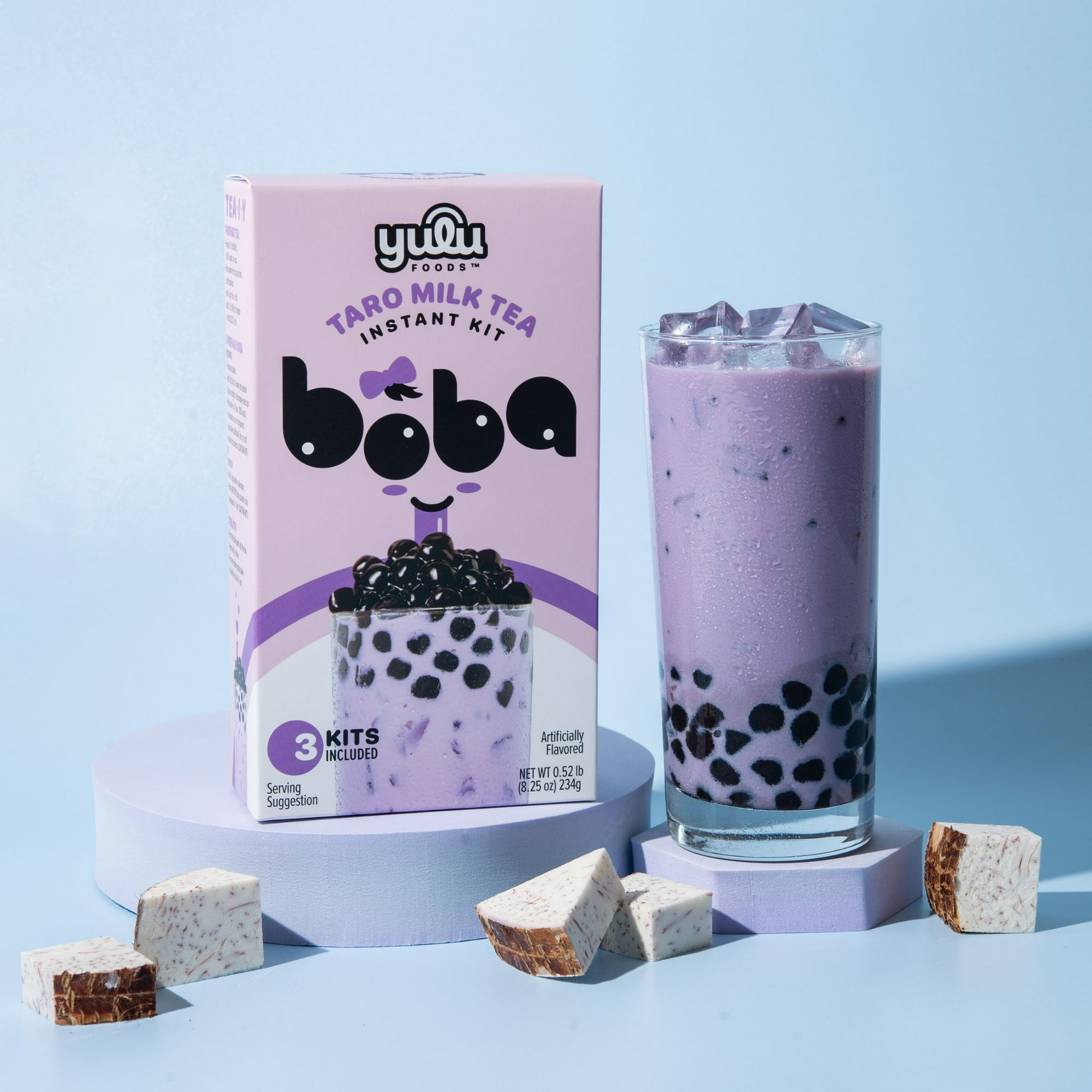 Yulu Instant Boba Taro Milk Tea, Bubble Tea Kit, 3 Drinks
