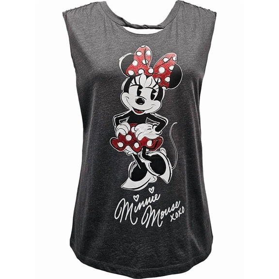Disney Minnie Junior Ladies Twisted Neck Gray Tank, S-XL