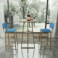 thumbnail image 2 of Spaco Bar Table and Chairs Three Piece Set, Sponge Made Seat Cushions and Backrests, Bar Table with Storage Function and Gold Frame, Bar Chair with Brown Tabletop and Blue Cushion, Blue, 2 of 19