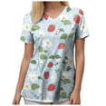 thumbnail image 5 of felwors Print Scrub Tops Women Floral Scrubs V Neck Short Sleeve Stretch Nurse Uniform with Pockets Functional Workwear (Light Blue, L), 5 of 5