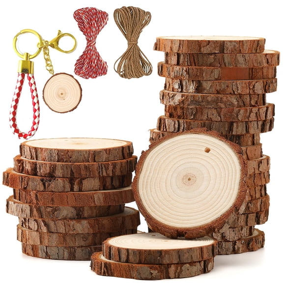 Discos preperforados Wood Slices SENMUT, 30 unidades, naturales, de 5 a 6 cm