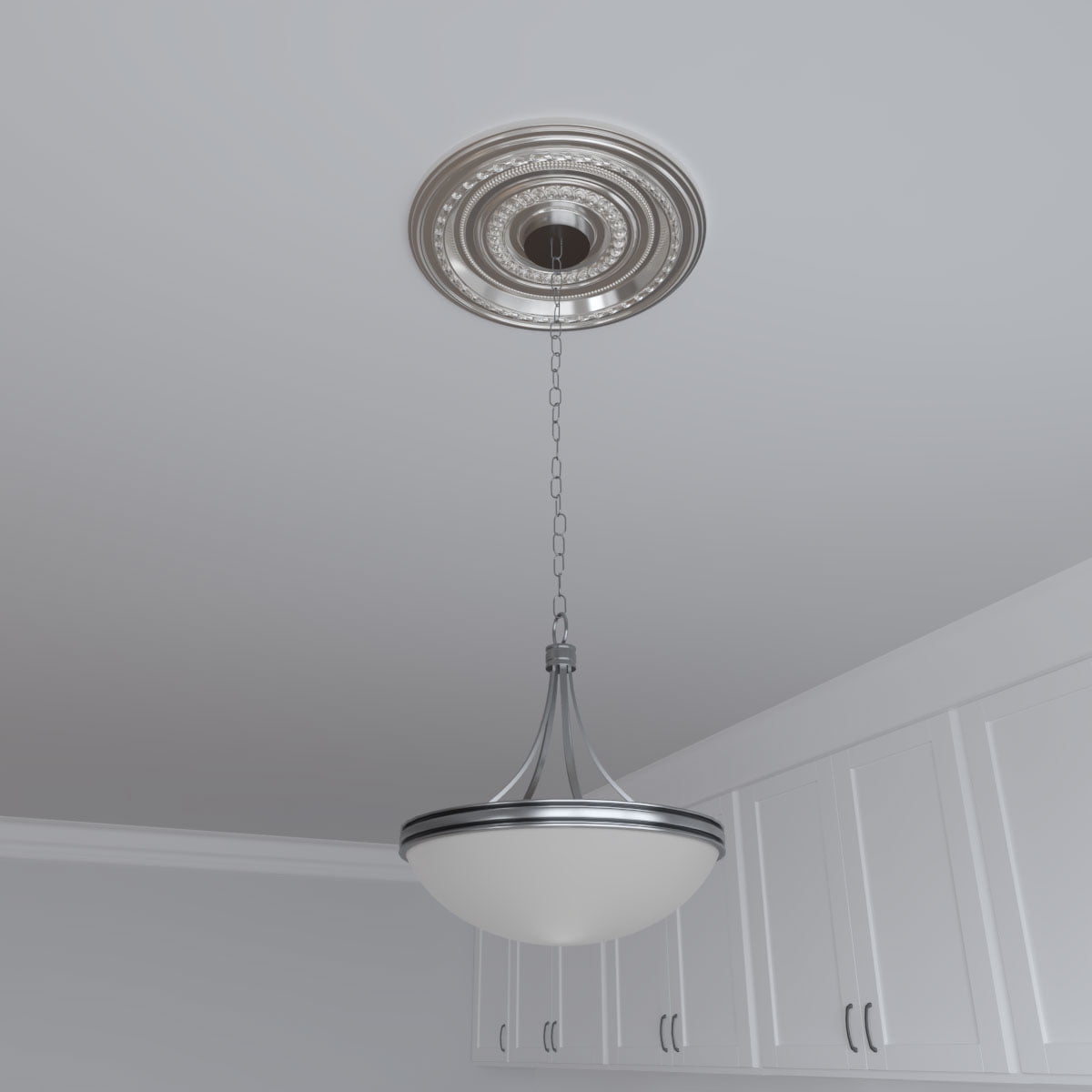 Ekena Millwork 16"OD x 3 1/2"ID x 1"P Cole Thermoformed PVC Ceiling Medallion (Fits Canopies up to 4 1/2"), Bright Coat Chrome