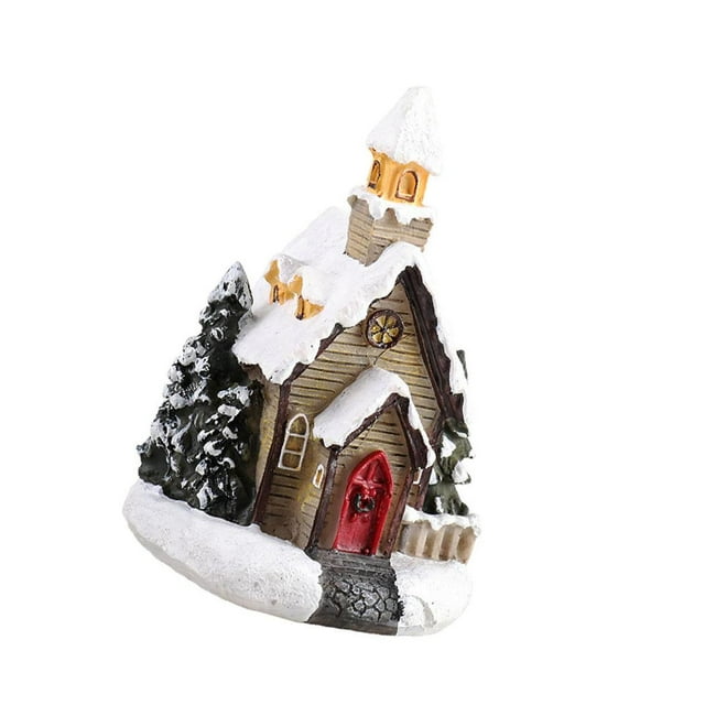 Resin Christmas Scene Snow House LED Village Set Desktop House DIY Led Light Decoration Gift B