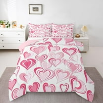 Castle Fairy Love Heart Print Full Size Comforter Sets 3-Piece for Adults Female Men,Abstract Graffiti Stripes Bedding Comforter Set,Happy Valentine's Day Lightweight Bedding Sets