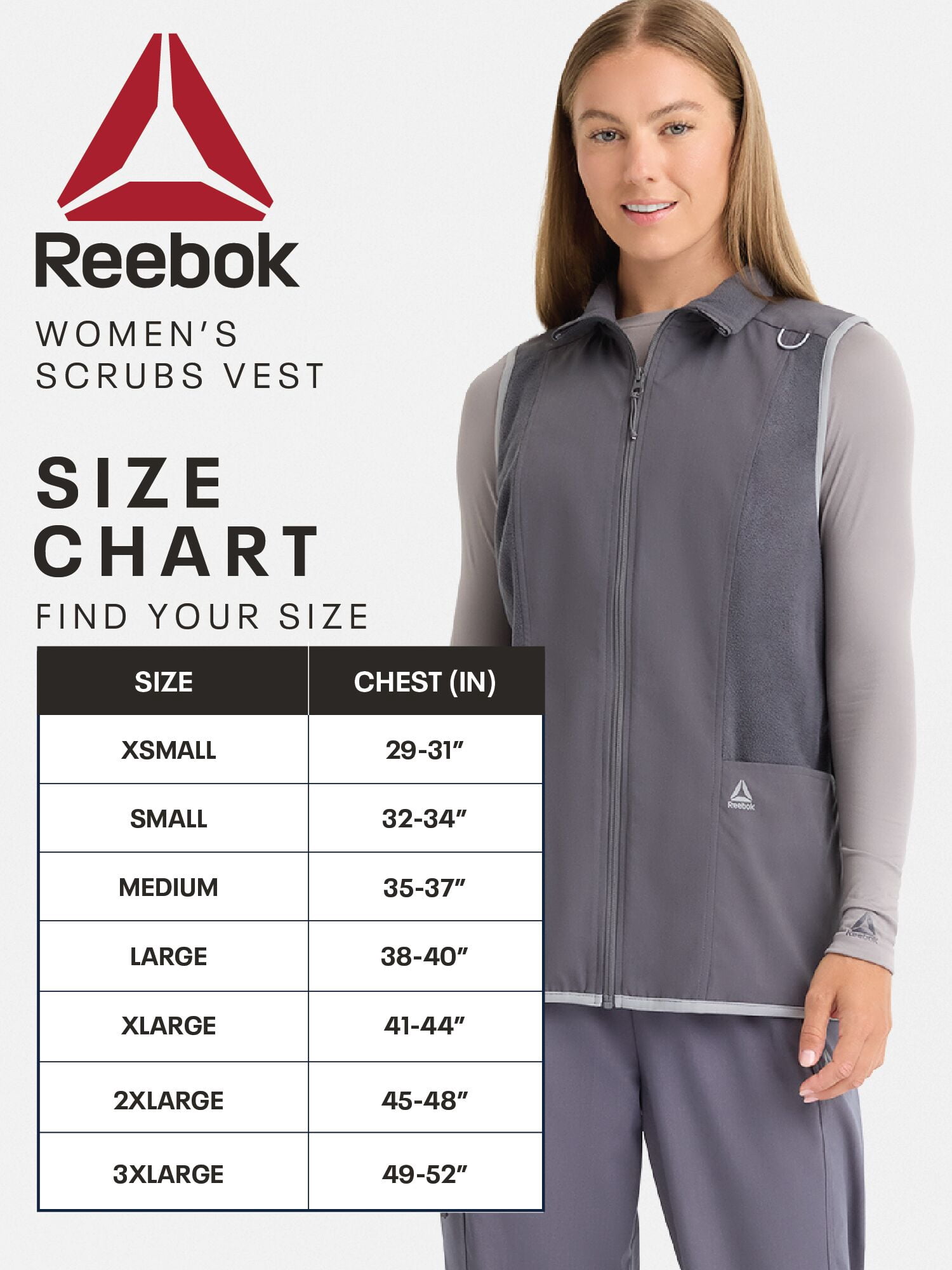 Reebok Women’s Tech Comfort Scrub Vest with 6 Pockets, Sizes S–3XL
