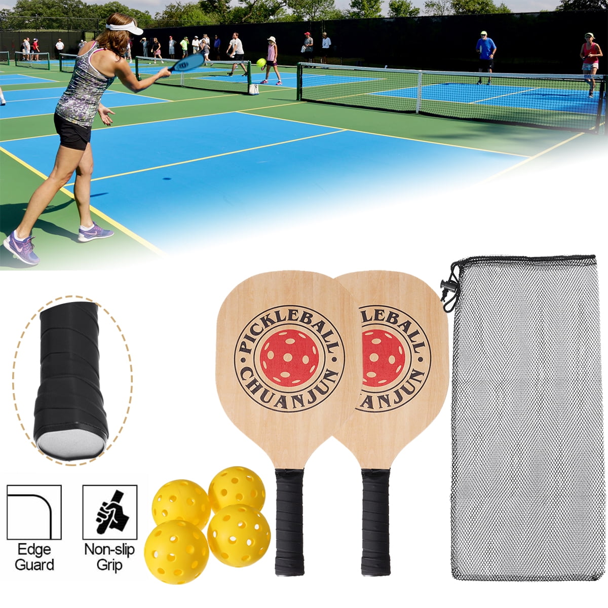 Pickleball Paddle Set 2 Composite Pickleball Paddles + 4 Pickleballs