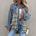 thumbnail image 5 of Viikei Womens Denim Jackets Plus Size Denim Jackets for Women Clearance Casual Pockets Printed Long Sleeve Plaid Denim Jacket Coat, 5 of 9