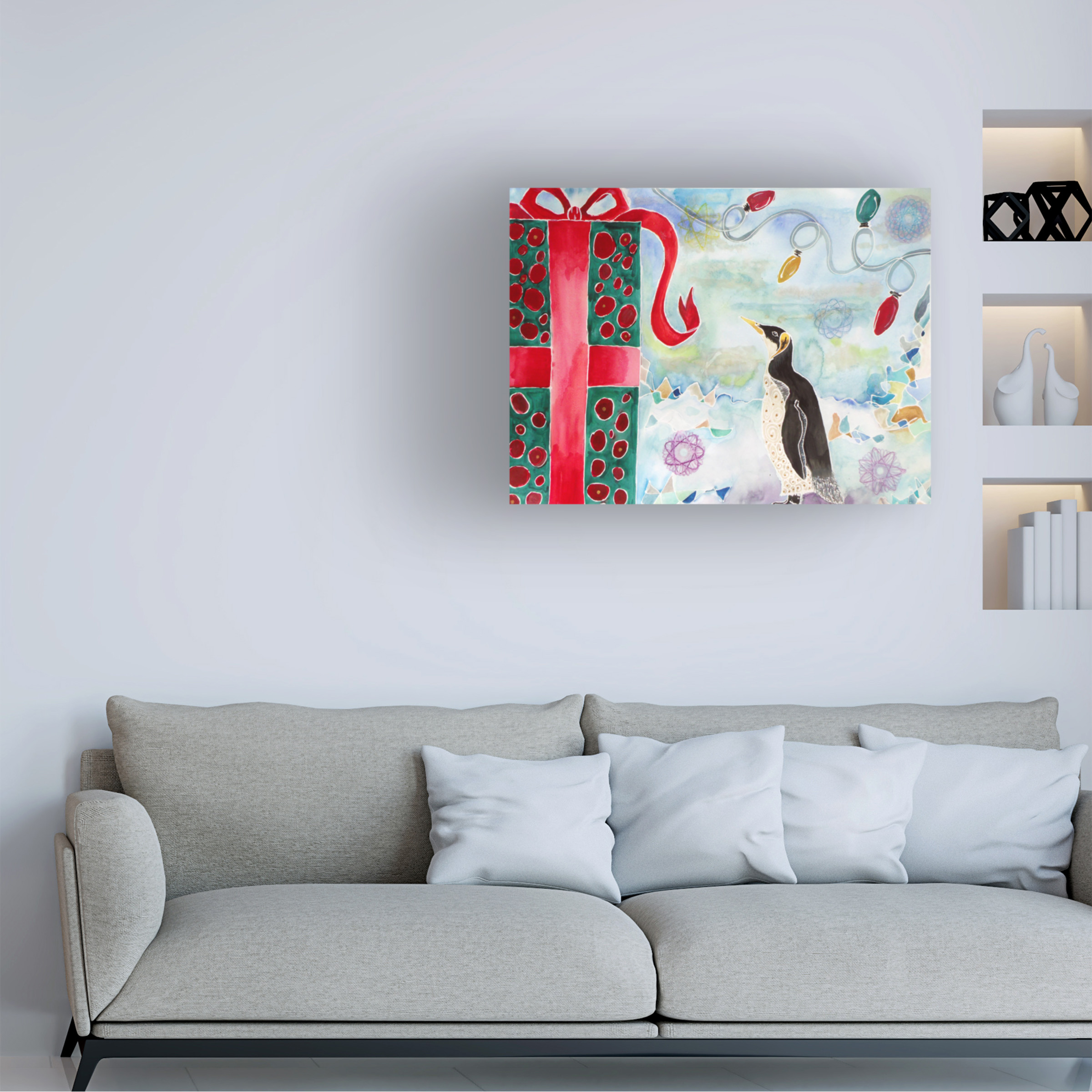 Trademark Fine Art 'Merry Christmas Penguin' Canvas Art by Lauren Moss