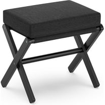 Foldable Foot Stool Ottoman, Modern Foot Rest with Bamboo X Legs & Thick Foam Cushion, Folding Foot Stools Small Padded for Bedroom Living Room, Makeup Vanity Stool Chair (Black - Black)