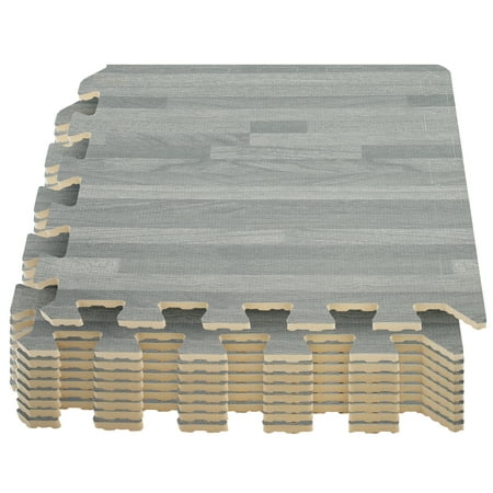 Sorbus Interlocking Floor Mat –Wood Print Multipurpose Foam Tile Flooring – Home, Office, Playroom (9 Tiles, 9 Sq ft, (Best Step Floor Tiles)