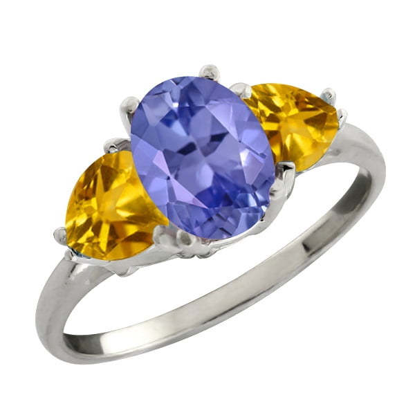 1.98 Ct Oval Blue Tanzanite and Yellow Citrine Sterling Silver Ring by