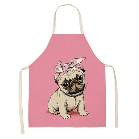 

WMYBD Aprons DOG PUG Printed Cotton Linen Sleeveless Apron Kitchen