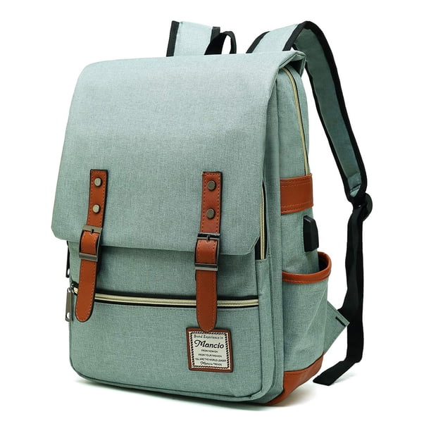 Mancio Mochila delgada para portátil con puerto de carga USB, bolsa de negocios clásica resistente a desgarros para viajes, universidad, escuela, mochila casual para hombre, mujer