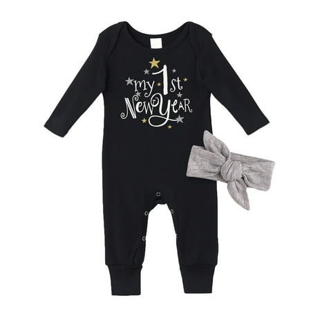 

Aompmsdx My First New Year Clothes Baby Boy Girl New Year Outfits Letter Print Romper Jumpsuit Headband Outfits Setdresses