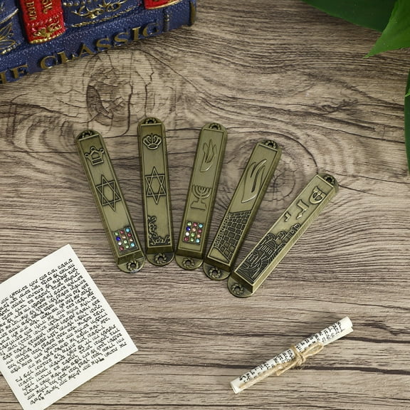 FRCOLOR Metal Mezuzah Decor with Vintage Patterns for Home Blessing and Retro Style 5 Pieces