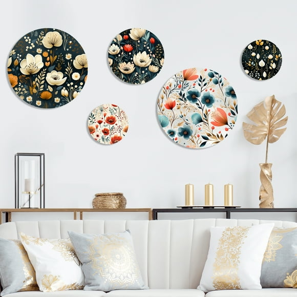 Designart "Ivory Coast Calm Florals I" Large Metal Wall Art Set - Multi Panel Cottage Metal Art Decor