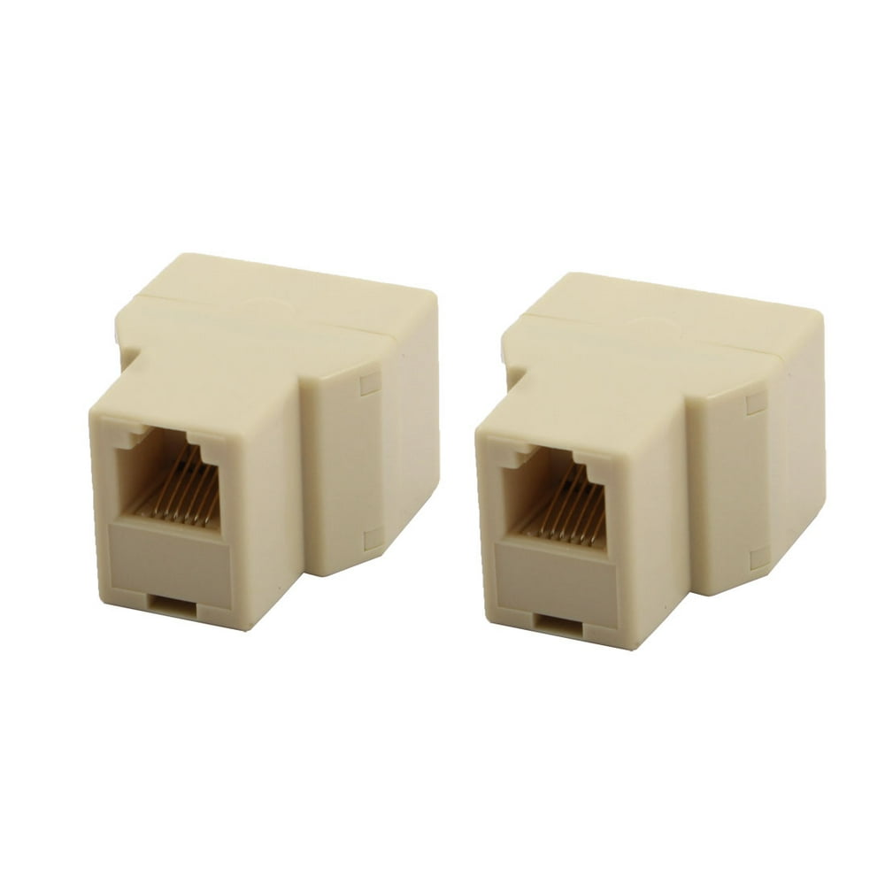 RJ12 6P6C 1 Female to 2 Female Port Telephone Wire Cable Splitter Beige