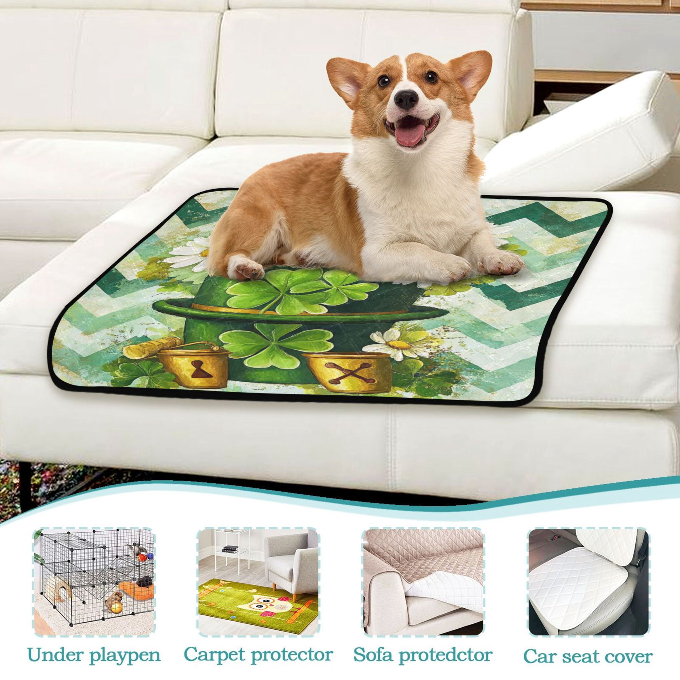 Qxltty St Patricks Daisies Hat Cat litter Pads Pet Set of 3 Diaper Mats Center Anti-leakage Layer Absorbent Soft and Comfortable