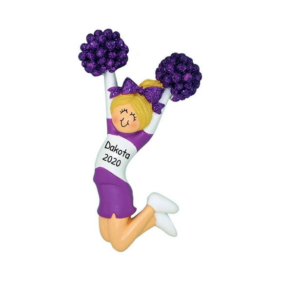 Ornaments by Elves Personalized Blonde Cheerleader Ornament in Purple Cheerleading Decor .25 lbs