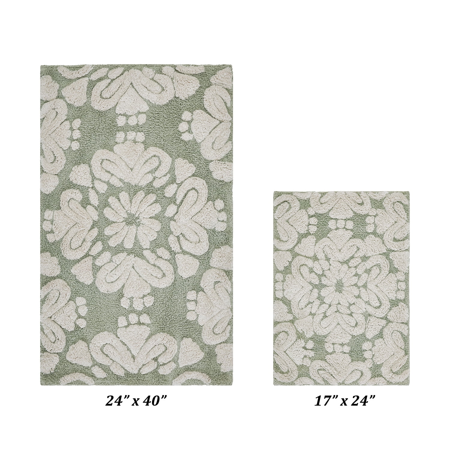 Better Trends 2 Piece Bathroom Rug Set 100% Cotton Extra Soft Tufted Bath Rug Water Absorbent Non-Slip Bath Mat Machine Washable (Sage) Medallion Collection
