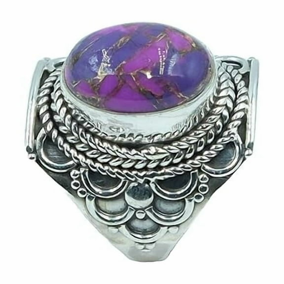 Nautral Large Purple Copper Turquoise 925 Sterling Silver Handmade Statement Ring Gift Jewelry