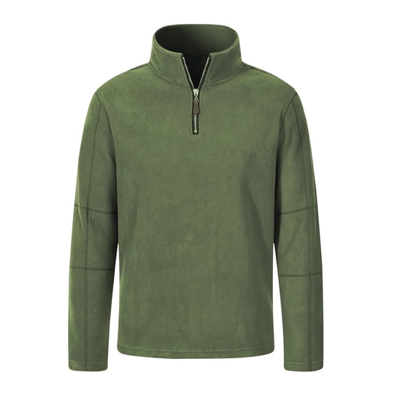 ZCFZJW Mens Plush Velvet Warm Polo Sweatshirts Casual 1/4 Zip up V Neck Stand Collar Solid Color Pullover Sweaters Loose Fit Cozy Outwear Coat Green M