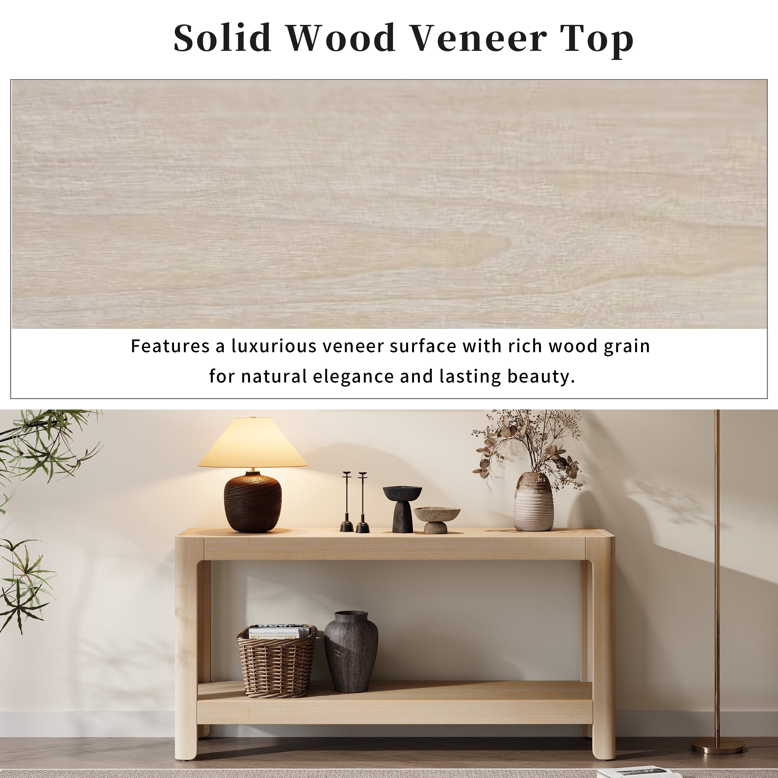 Euroco 59-Inch Narrow Long Console Table,Farmhouse Wood Entryway Table with 2-Tier Shelves for Living Room,Hallway,Entrance, Foyer, Behind Couch,Natural