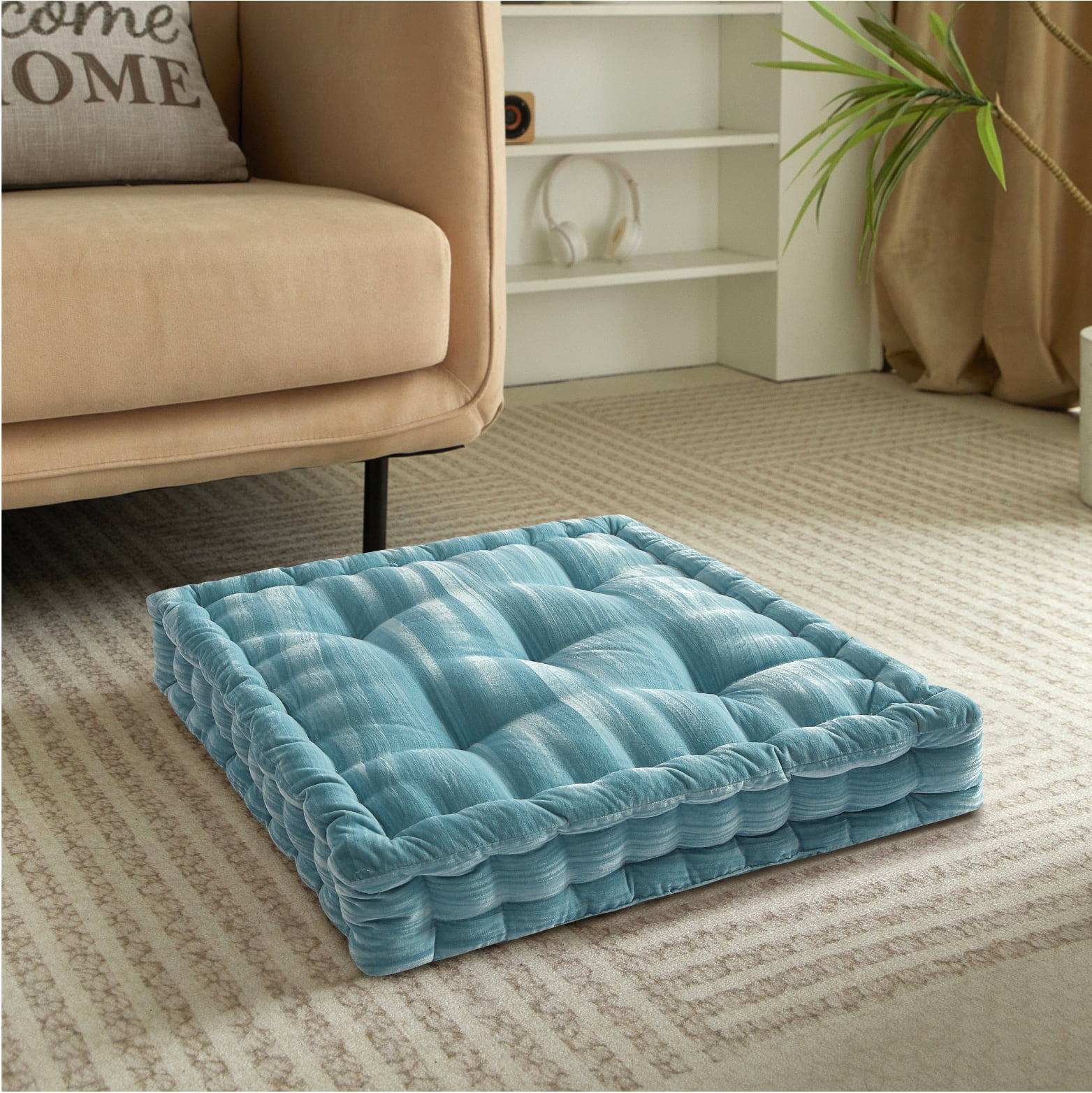 Style House Light Blue Velvet Floor Pillow, 20" x 20"