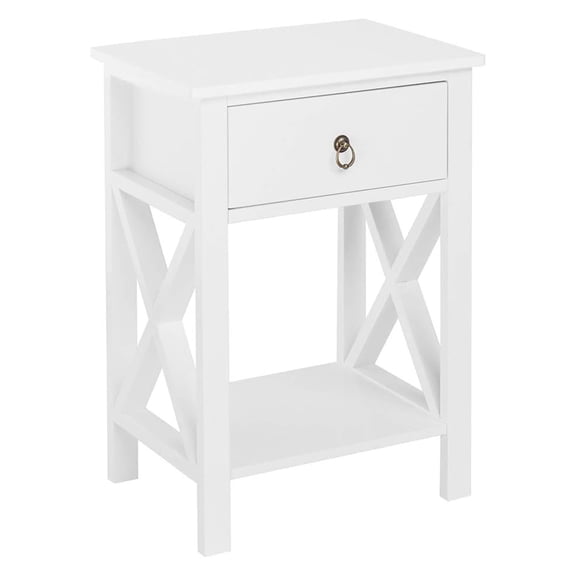 White End Side Table, Nightstand Bedside Table with Drawer and Storage Shelf for Dorm, Bedroom, Living Room, Apartment, Home