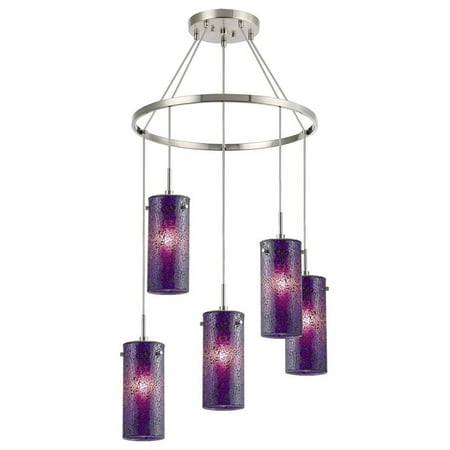 

Woodbridge Lighting Tube 5-Light Glass Chandelier in Satin Nickel/Mosaic Purple