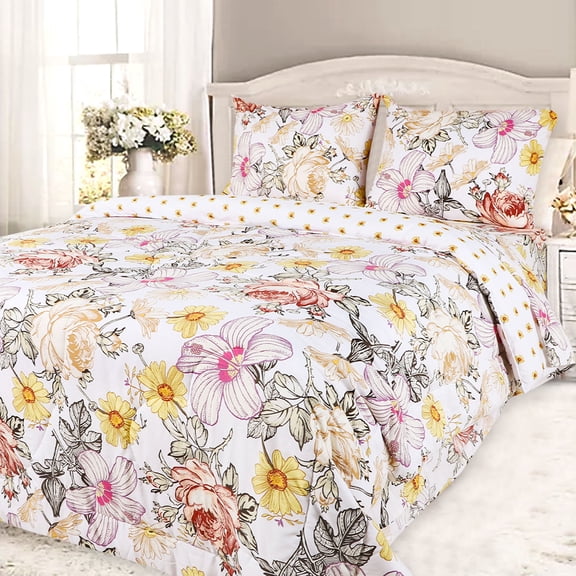 DILIMI Toddler Twin Bedding Set for Girls, 5 Piece Toddler Twin Comforter Bed Sets, Ultra Soft Breathable Boho Kids Bed Set with Flat Top Sheet , Fitted Sheet and Pillowcases, Floral