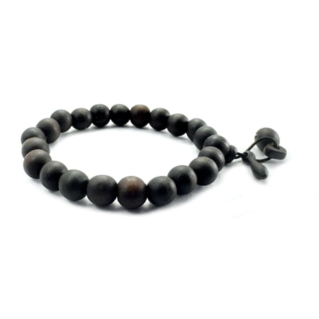 PURPLE WHALE Tibetan Buddhist Feng Shui Mala Bracelet, Black Wood Beads with Yu Charm, Meditation Prayer Beads, Unisex, Women, Men