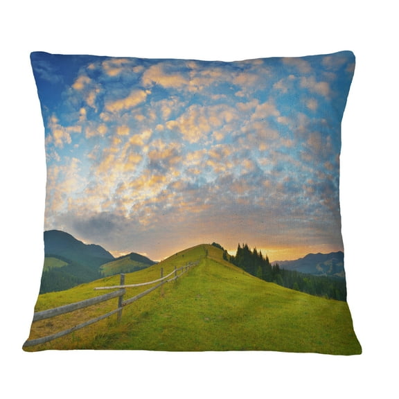 Designart Green Evening Countryside - Landscape Printed Throw Pillow - 12x20