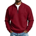 thumbnail image 3 of TKKCS Mens Waffle Knit Quarter Zip Sweatshirts Stand Collar Casual Long Sleeve Relaxed Fit Pullover Tops with Chest Pocket Red 3XL, 3 of 10