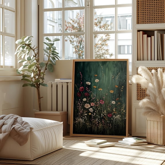 3pcs Vintage Green Wildflower Canvas Prints - Frameless Botanical Artwork, Modern Farmhouse Floral Wall Decor for Bedroom, Living Room, Office - Elegant Pastel Flower Design, Indoor Use, Plant Wall