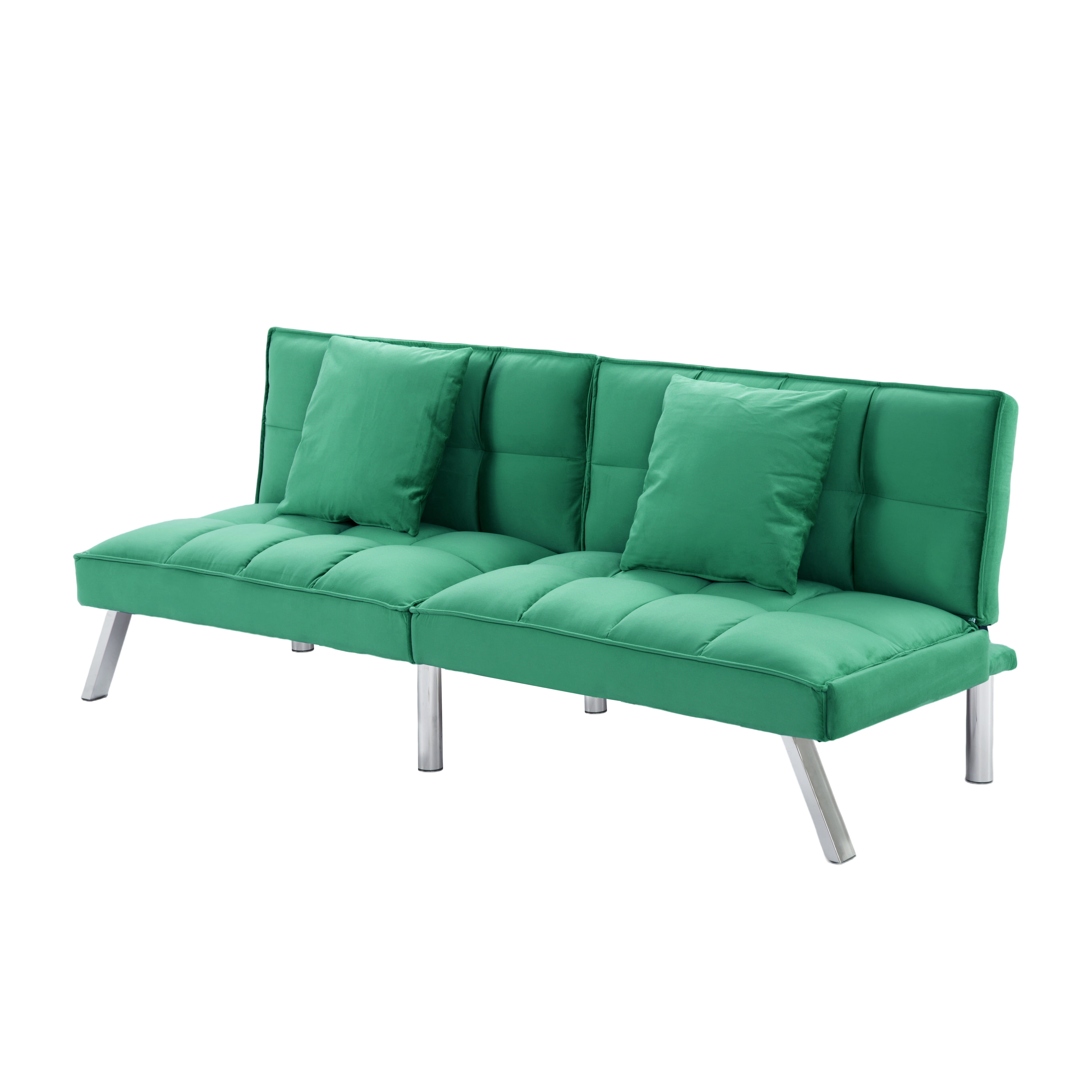 Gewnee Modern Velvet Futon Sofa Bed,67.7" Convertible Sleeper Sofa Bed with Throw Pillows，5 Adjustable Backrest Angles,Loveseat for Small Place,Green